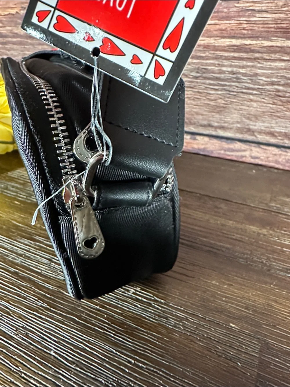 Brighton Love Essentials Black Crossbody with White Strap and Red Hearts